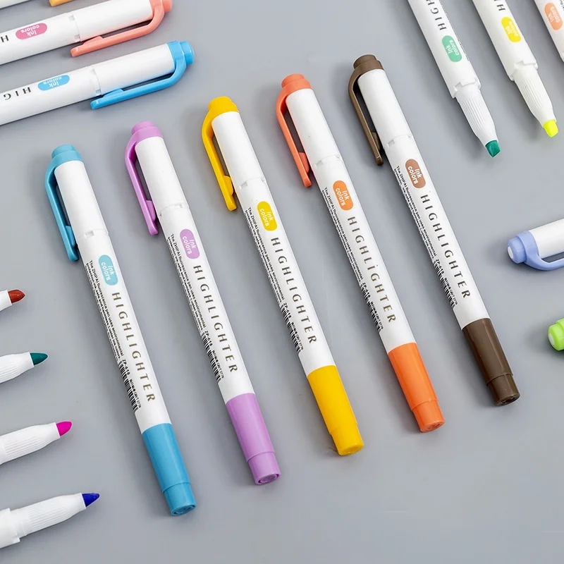 Pastel Color Highlighters Set Double Head Highlighter Marker Pens Fluorescent Art Markers School Stationery 5pcs/Set