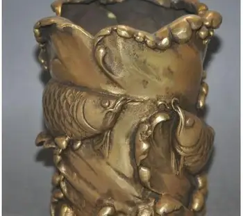 

mark chinese dynasty palace brass fish lotus lucky statue brush pot pencil vase
