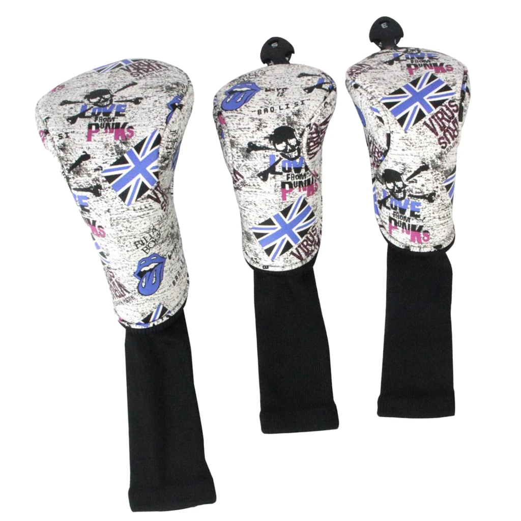 3 Sets Skull Golf Club Headcover 460cc Driver Wood Head Cover No. 1 3 5 Golf Head Cover 1 3 5 Sports Golfer Gift