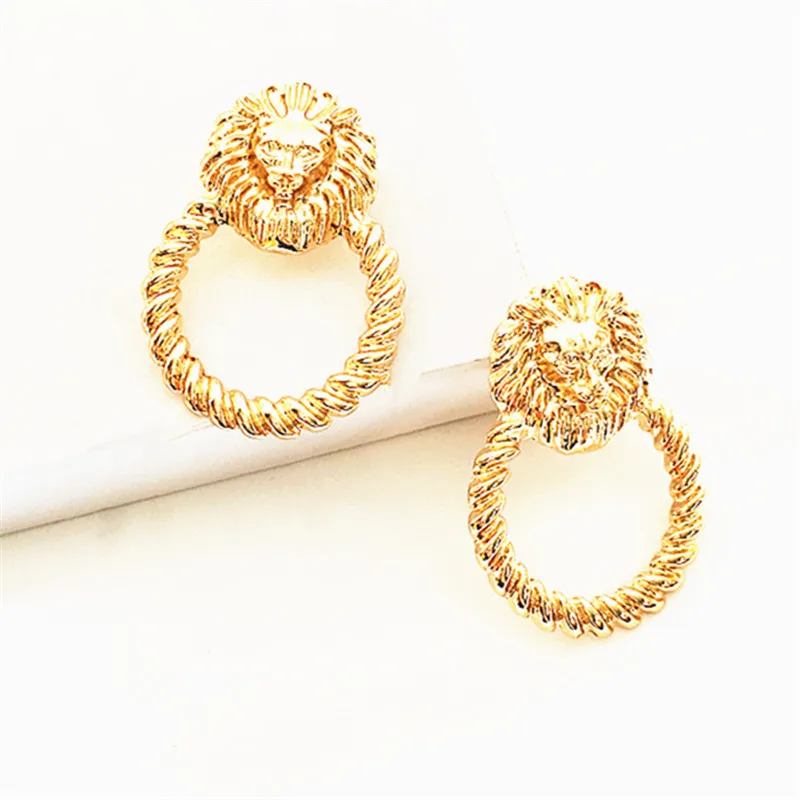Геометрические круглые серьги-гвоздики с головой льва для женщин, модные серьги с животными, высокое качество, брендовые ювелирные изделия kolczyki Z268