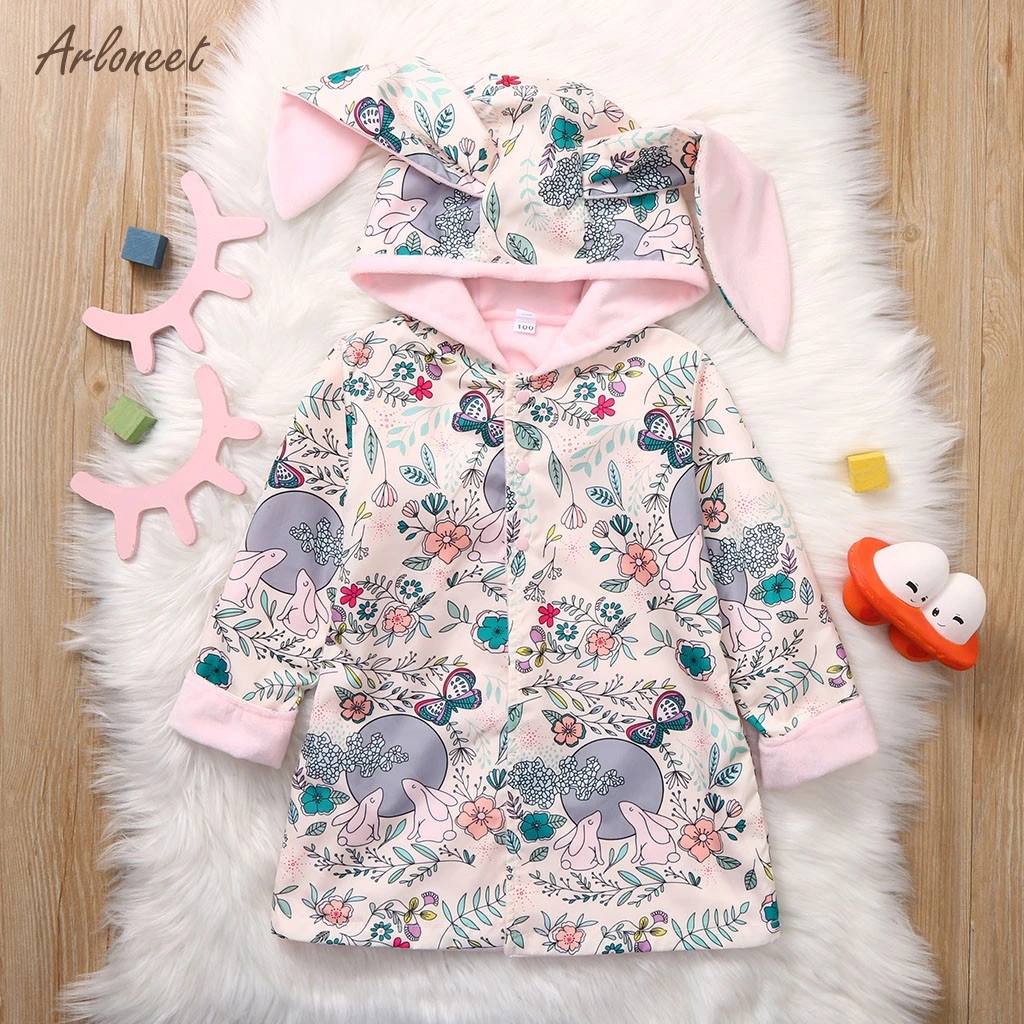 ARLONEET/; куртка для маленьких девочек; зимняя куртка для девочек; ветрозащитное пальто с капюшоном и ушками кролика; Верхняя одежда; повседневная одежда; детские куртки