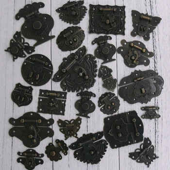 

1 Set Retro Vintage Decorative Cabinet Wood Case Chest Box Clasp Hasp Latches Bronze Tone
