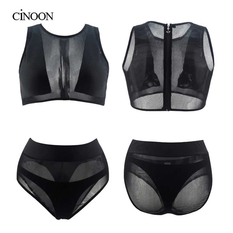

2019 New Hot Fashion Women Sexy Solid Swimwear Push-Up Mesh Hollow High Waist Two-piece Bikini Plus SIize XL Sests
