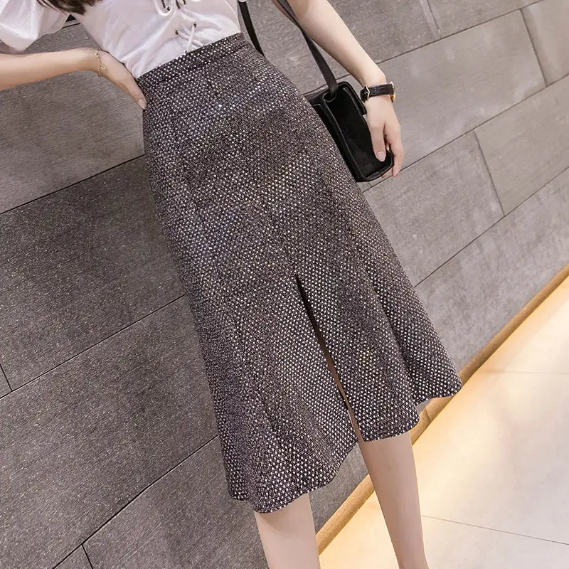 RICININA Womens Skirt Female Autumn Split Sequin Casual Elegant Mermaid Skirt Women High Waist Office Jupe Femme Plus Size