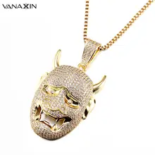 VANAXIN ожерелье в стиле хип-хоп с кулоном из кубического циркония, ювелирные изделия из кристаллов, ожерелье для мужчин и женщин золотого цвета, маска монстра, подарок высокого качества
