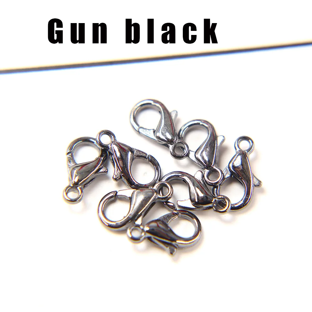 Gun black 50 шт. 10/12/14/16 мм 8 цвет золото карабины "сделай сам" для изготовления ювелирных изделий, Цепочки и ожерелья застежка Разъем браслет пряжка-Омар поиска - Цвет: Gun black