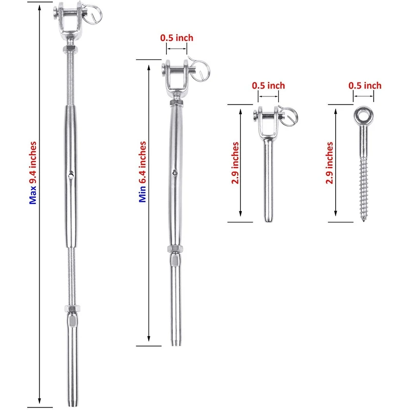 Промо-акция! 15 пакет Регулируемая 316 палубная из нержавеющей стали кабель трек Комплект для деревянных постов Swage Turnbuckle глаз Конец