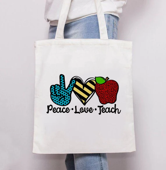 Reusable Bag Tote-Bag Shopper Teacher Fashion Casual-Bags Canvas Print Shoulder Women