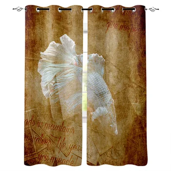 

Fish Vintage Old Window Curtains Living Room Kitchen Curtains for Bedroom Left and Right Biparting Open Curtains