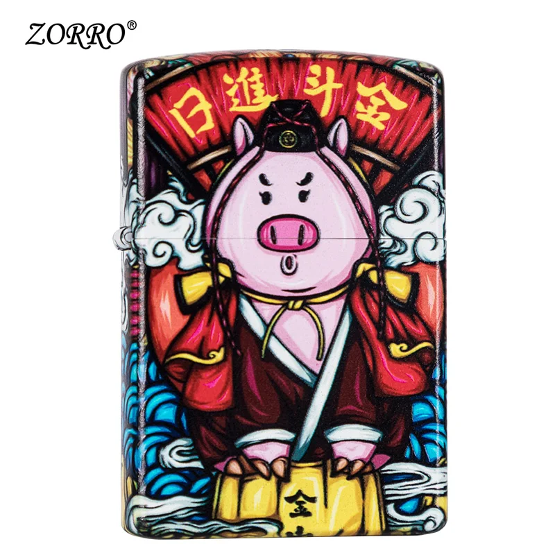 

Zorro kerosene lighter creative wind proof pure copper grinding wheel Wangcai piggy personality retro