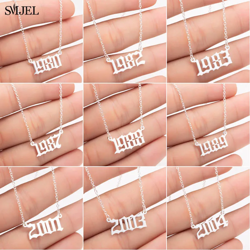 

SMJEL Punk Old English Personalized Date Necklaces 1980 1987 1988 1989 1990 1991 1992 Custom Birth Year Necklace Collier 2019