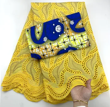 

high quality swiss voile lace tissu africain broderie cotton lace material With wax fabric for african women 5 yard