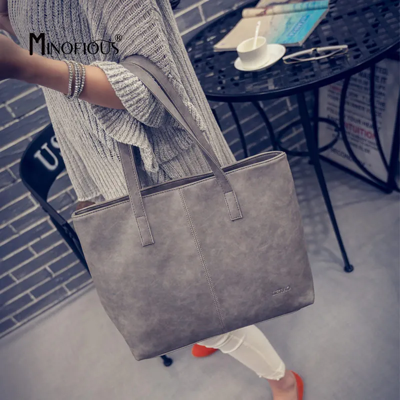  MINOFIOUS 2019 Fashion Women Leather Handbag Brief Shoulder Bags Solid Large Capacity Luxury Handba - 32973223922