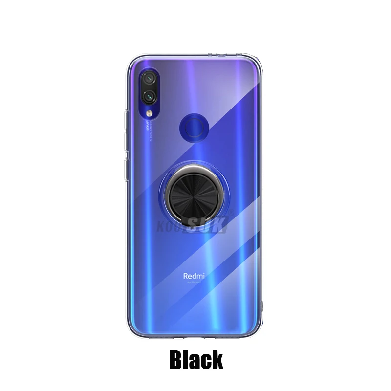 Для Xiaomi Redmi Note 7 Pro 7s чехол с магнитным кольцом-держателем для автомобиля Мягкая силиконовая задняя накладка из ТПУ чехол для Xiaomi Redmi Note 7 Pro - Цвет: Черный