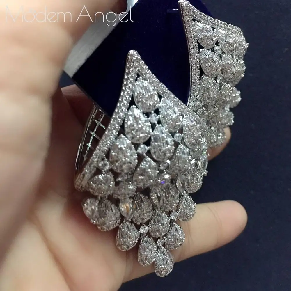 ModemAngel, Роскошные Длинные серьги-кольца в форме цветка, женские свадебные Большие серьги с кубическим цирконием, бижутерия