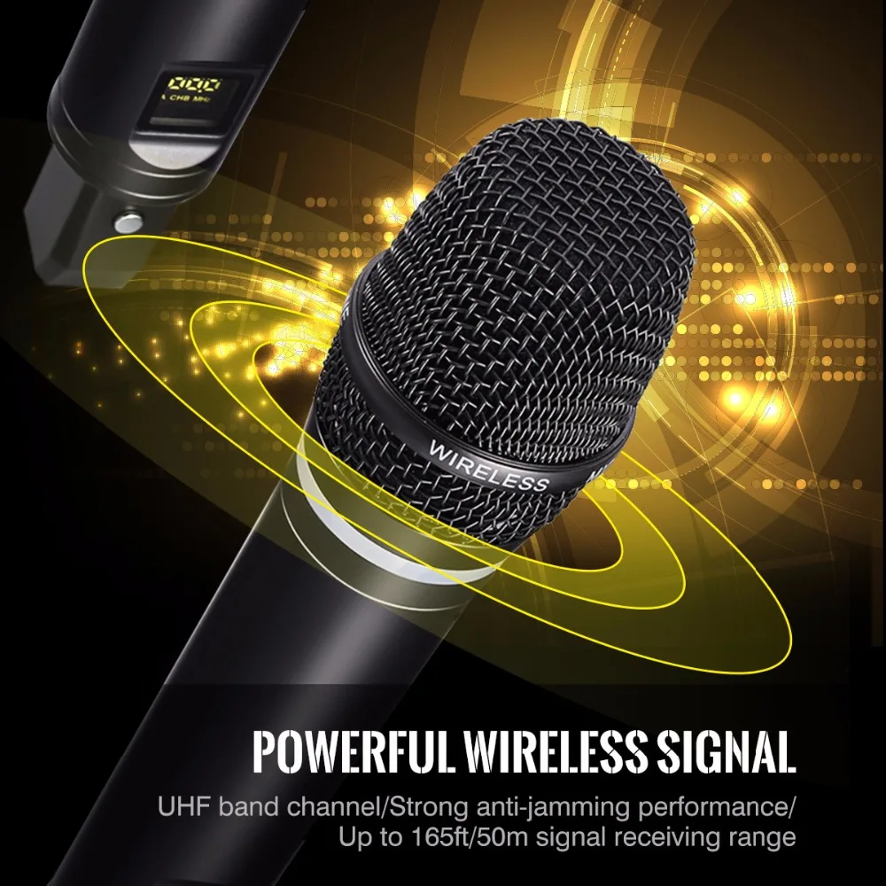 Excelvan GT200 PK k38 UHF двойной беспроводной микрофон Встроенный аккумулятор частота музыкальный плеер микрофон KTV Домашние развлечения
