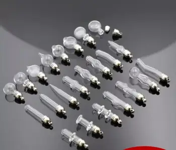 

100pcs glue cap glass Vial Pendant locket charm mini wishing glass bottles with Tassel cap name on rice art jewelry making jars