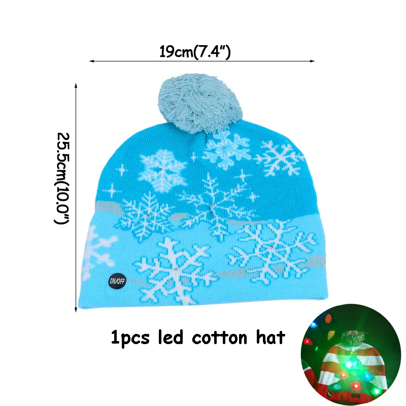 Christmas Costume Merry Christmas Tree Reindeer Horn Snowflake LED Hat Glasses Headband Christmas Decorations for Home Gift Noel - Color: led cotton hat