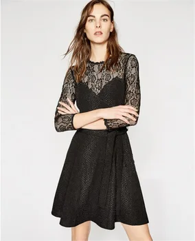 

18 Summer French Romantic Lace Long Sleeve Dress Fr1635bla01 83009
