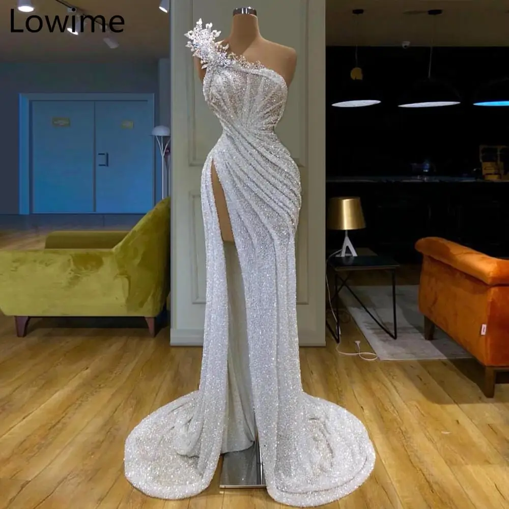 African Style Long Sparkly Prom Dress 2019 Muslim One Shoulder Sexy Evening Gowns With Pearls Women Party Celebrity | Свадьбы и