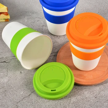 

1PC 400ml Reusable Heat Insulated Ceramic Travel Mugs Tea Coffee Travel Mug Cup with Non-slip Sleeve and Silicone Lid
