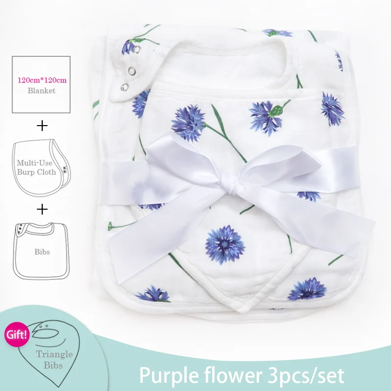Blue flower Дропшиппинг Infantil детские вещи хлопчатобумажное одеяльце и Слюнявчики(4 шт./компл.) Новорожденные пеленать подгузники из муслина многофункциональное детское банное полотенце - Цвет: Blue flower