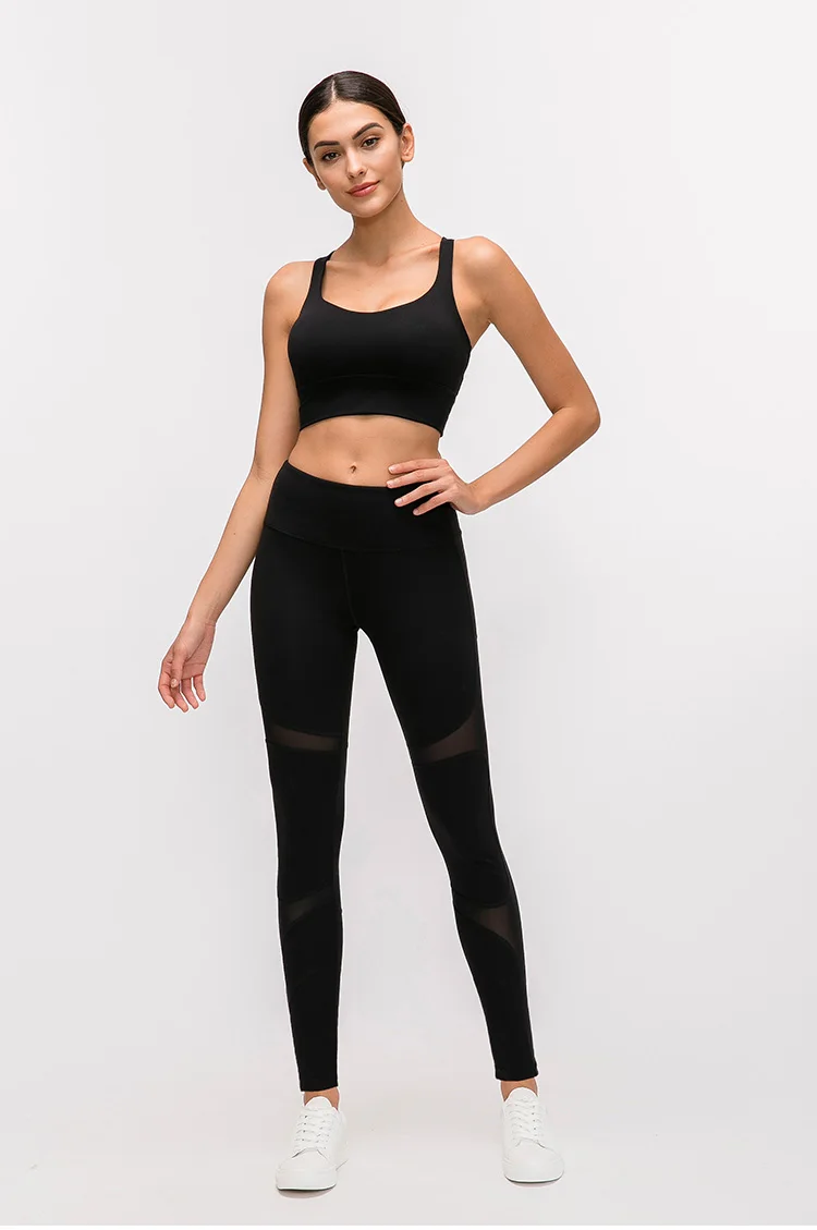Mesh Panel Leggings Yoga Women Mid Rise Gym Fitness Jogger Pants Breathable Sports Tights Squatproof Workout Running Bottoms