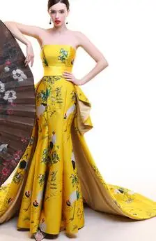 Cheongsam сценический костюм высокого класса индивидуальный заказ китайский стиль хост платья женские шоу платья нового элегантного и длинного стиля сексуальные модели классические - Цвет: gold 1