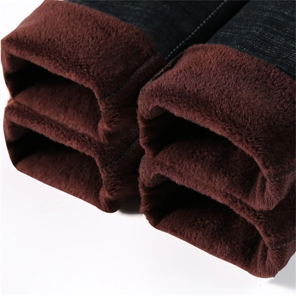 EH·MD® Thickening and Fleece Jeans Men's High Street High-end Pure Cotton Zipper High Stretch Comfortable Pants Loose Dark Blue