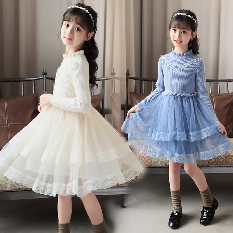 

Girls Dress Sweater Dress Autumn 2019 New Style Girls' Shirt Big Boy Mesh Skirt Children Shirt