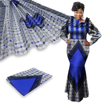 

High quality 4+2 yards satin silk fabric with organza ribbon African wax design for dress