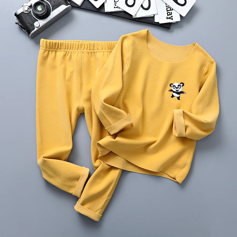 yellow Комплекты детской одежды зимние подштанники из 2 предметов, теплая хлопковая домашняя одежда для мальчиков от 3 до 12 лет, одежда для сна для девочек, нижнее белье - Цвет: yellow