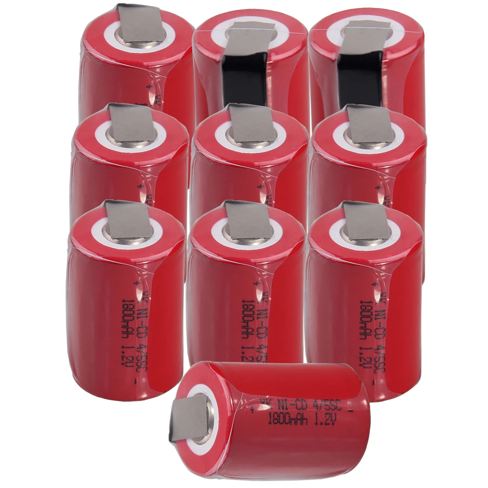 10 шт 4/5SC батареи 1,2 V батареи для электроинструментов 1800mah nicd 3,3 cm* 2,2 cm цвет случайный