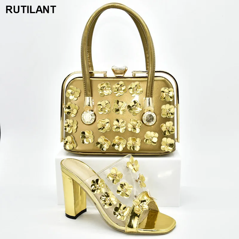 

Italian Matching Shoe and Bag Set for Wedding Summer Sandals Women Metal Decoration Italian Designer Shoes and Bags Matching Set
