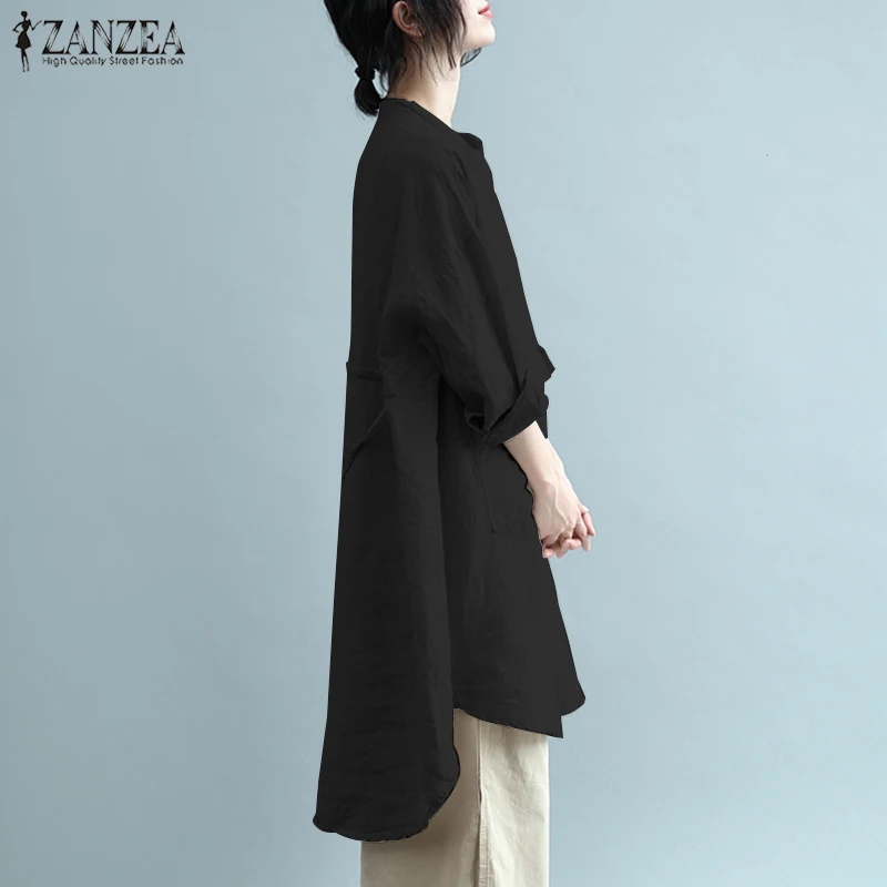 ZANZEA Весна Длинные рубашки Vestido для женщин Ретро с длинным рукавом пуговицы вниз хлопок белье блузка Винтаж Туника Топы Femme Blusas 5XL