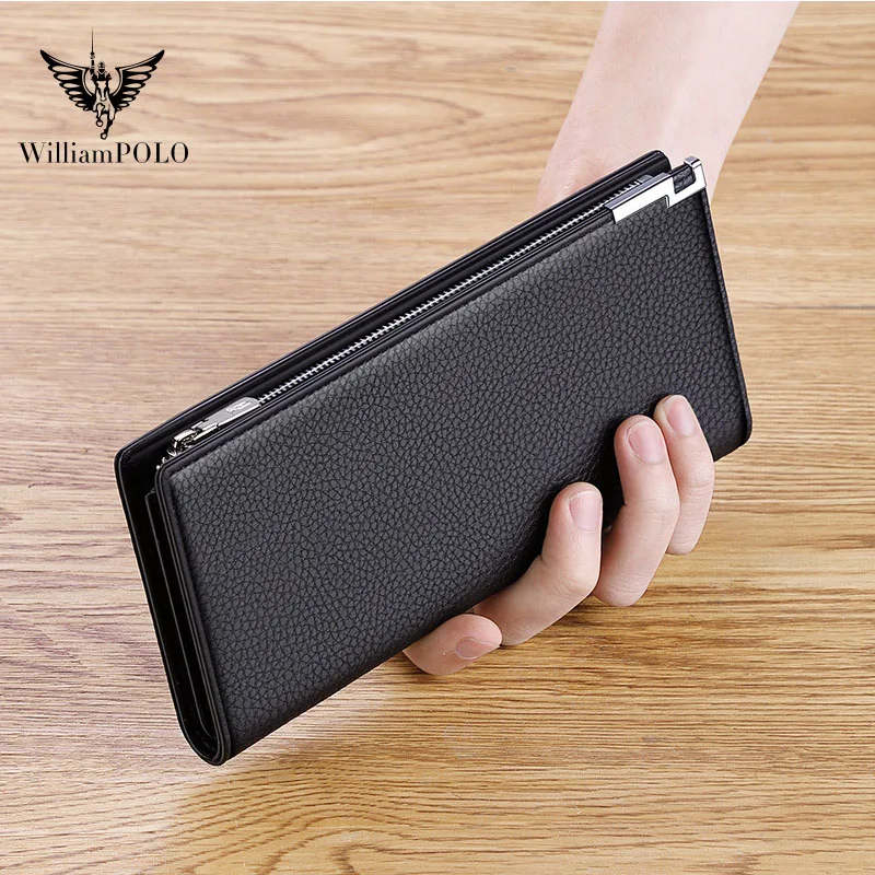 

WILLIAMPOLO new RFID wallet men's long leather card bag large zipper thin wallet business clutch bag