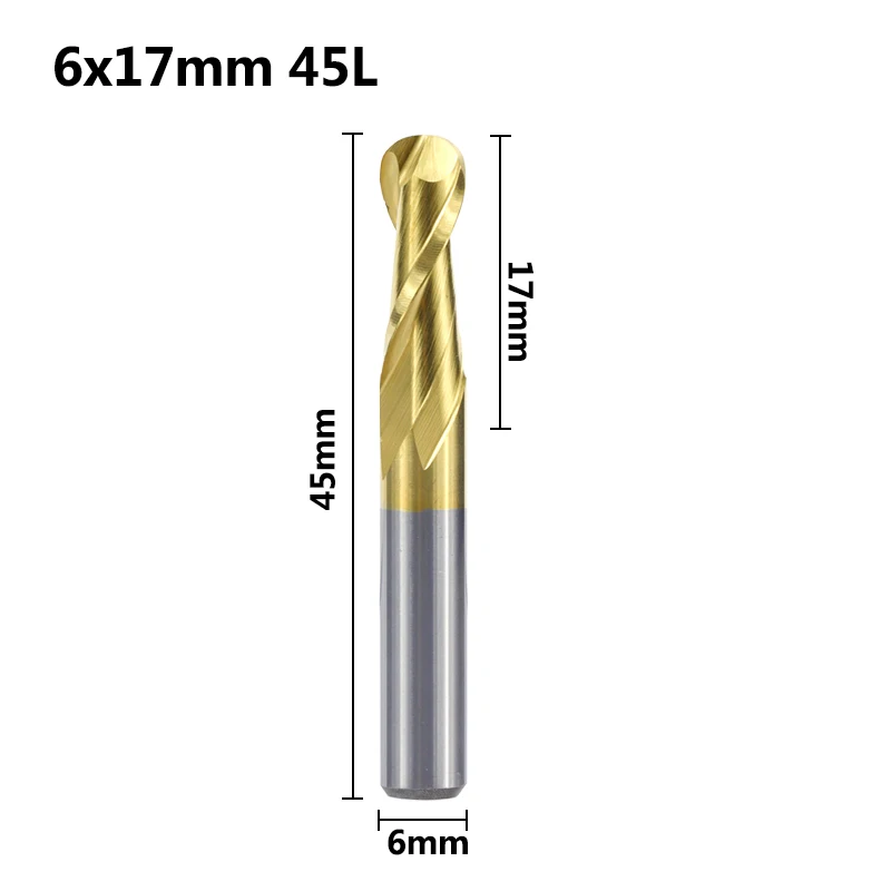 17mm XCAN 1 шт 6 мм конических фрез со сферическим концом Фрезы 2 флейты спиральная фреза Вольфрам карбида фрезерный станок с ЧПУ Бит гравировальное лезвие 15/17/22 мм - Длина режущей кромки: 17mm