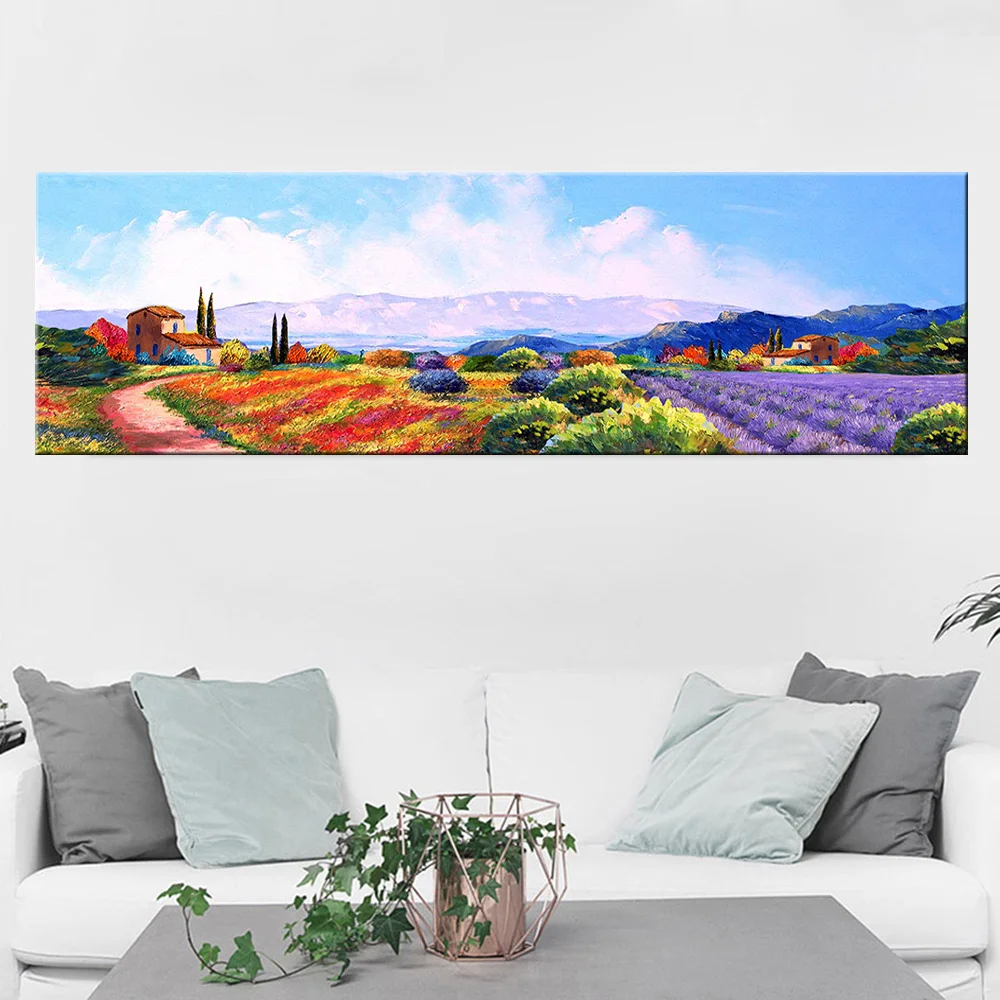 Лаванда Сельский скандинавский пейзаж плакаты и принты Холст Картина цветок