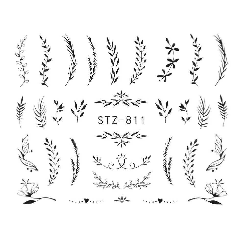 Nail Stickers Sliders For Nails For Manicure Decor Nails Set Nail Design Sliders Flower Leaf Tree Green Nail Art Watermark Decal
