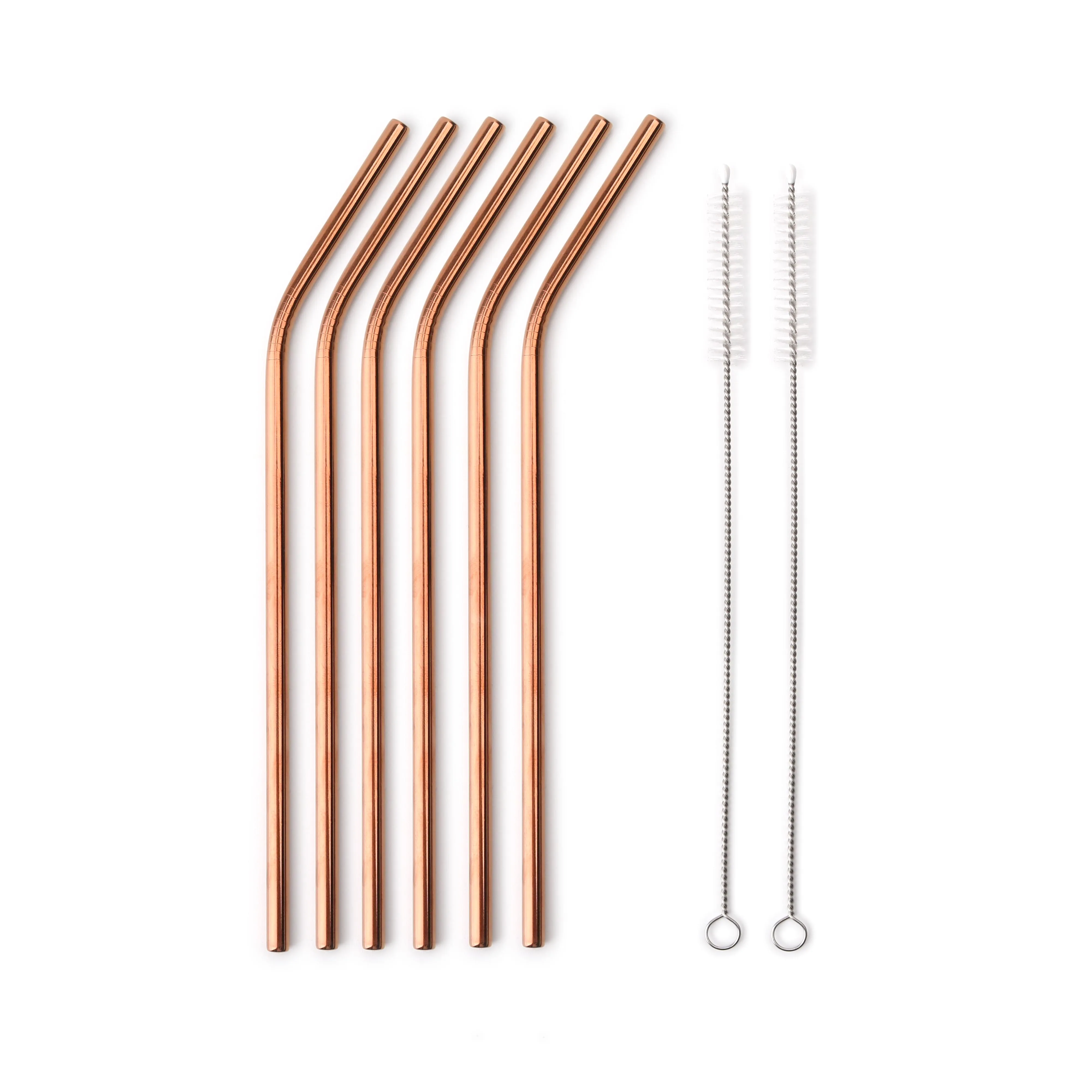Rose gold 6pcs 6 шт. Экологичные многоразовые металлическая соломинка 304 Нержавеющая сталь питьевой соломы с чистящая щетка для кружек 20/30 унций - Color: Rose gold 6pcs