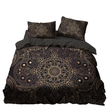 

Black Golden Bohemia Mandala Bedding Set Bedroom Decor 100% Microfiber Hypoallergenic Zipper Black 1PC Duvet Cover Pillowcases