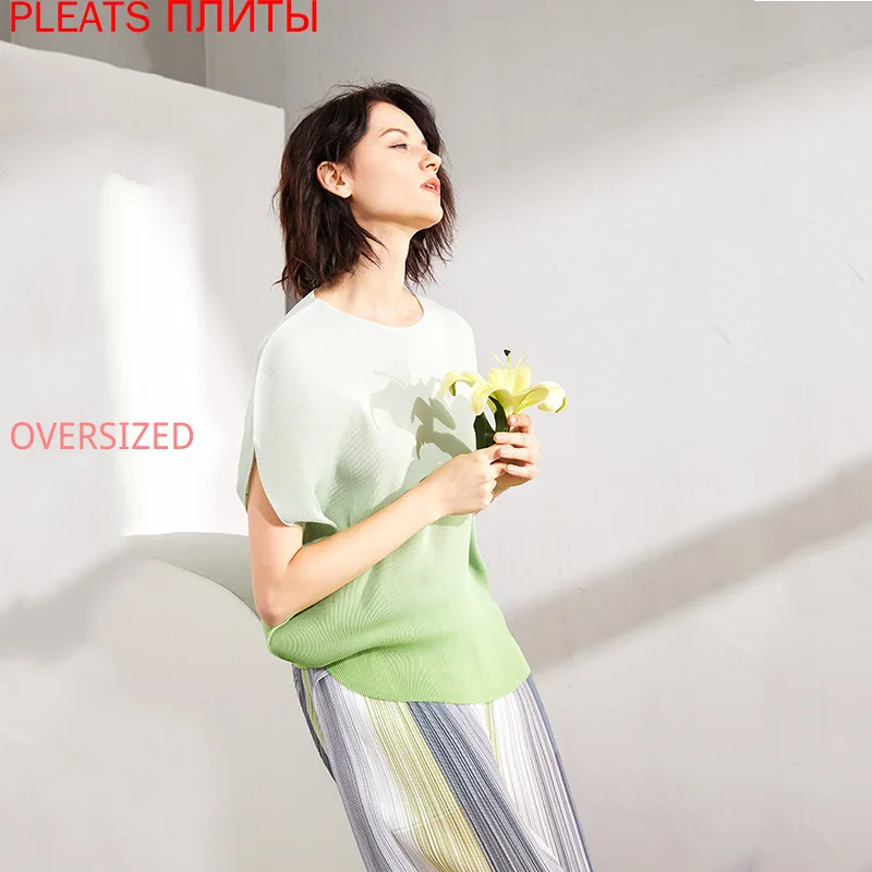 

New Summer Gradient Chiffon Top MIYAKE Pleats Tshirt T Shirt One Piece