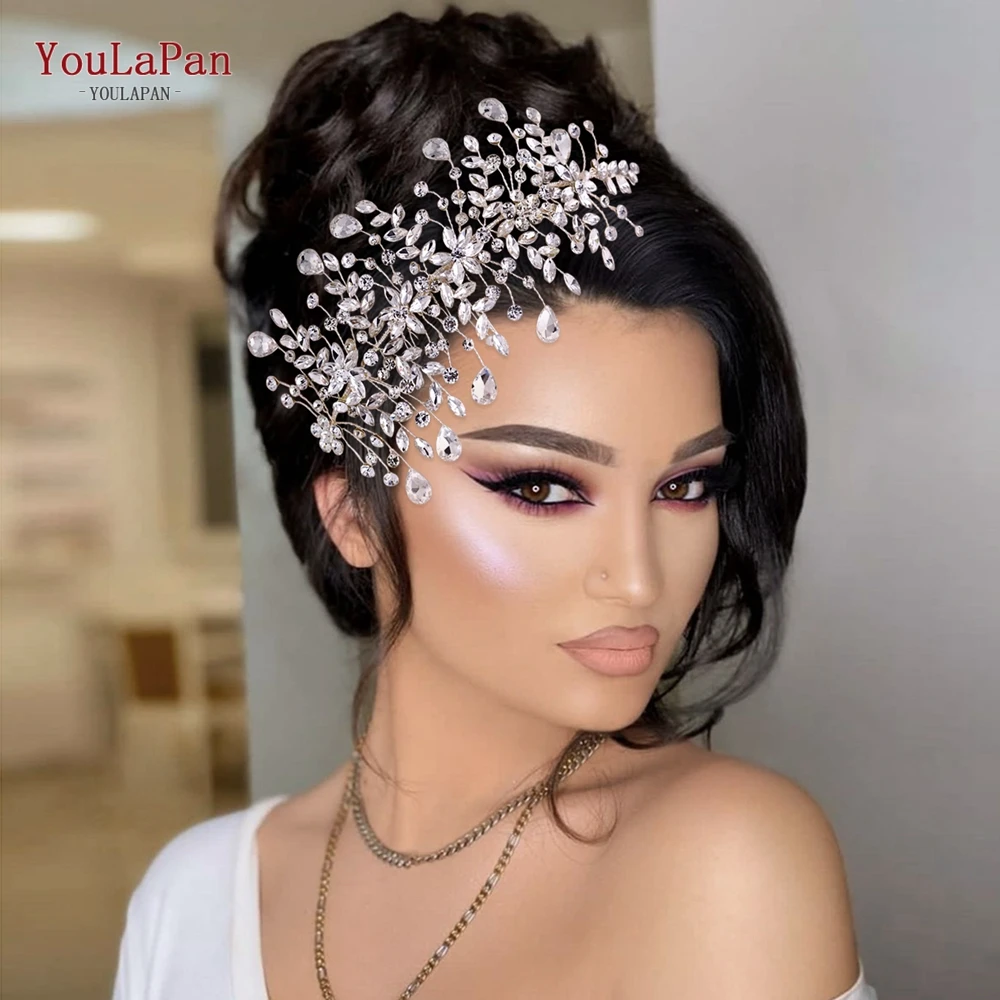 YouLaPan HP379 Silver Crystal Hair Clip for Wedding Hair Comb Tiara Rhinestone Flower Wedding Accessories for Brides