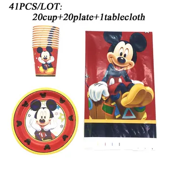 

Cartoon Mickey Mouse Theme Happy Birthday Party Cup Plate Flag Tablecloth Set Christmas Wedding For Home Decorations Supply Sets