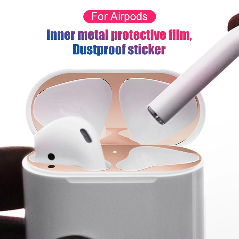 Защита от пыли для Airpods, наклейка, аксессуары для наушников, чехол для зарядки, кожаный чехол на Air pods, 1:1, металлический защитный чехол