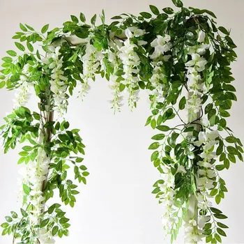 

2M Wisteria Artificial Flowers Vine Wreath Wedding Decor Arch Decoration Foliage Rattan Flowers Wall Decor flores Fake Plants