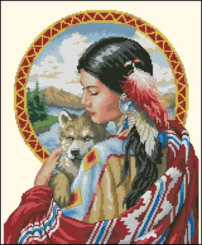 

14/22/25ct lovely counted cross stitch kit Guardian Spirit dimensions 00319 woman lady and dog wolf