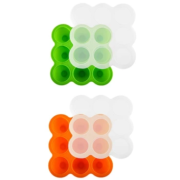 

2x Baby Food Storage Container and Freezer Tray with Silicone Clip-on Lid - 9X2.5Oz Easy-Out Portions - Orange & Green