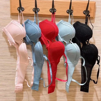

2020 1/2 Cup Sexy Intimates Push Up Bra Set Underwear cross Bralette small girls Lace Women seamless Bra transparent Panty