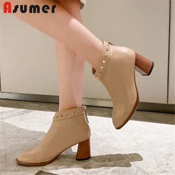 

ASUMER size 34-40 fashion ankle boots elegant genuine leather boots women rivet high heels ladies prom autumn winter boots 2020